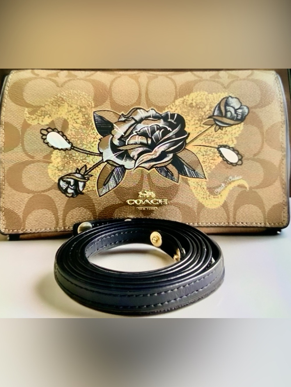 Coach Hayden Foldover Crossbody Clutch Chelsea Champlain Tattoo Floral NWOT RARE